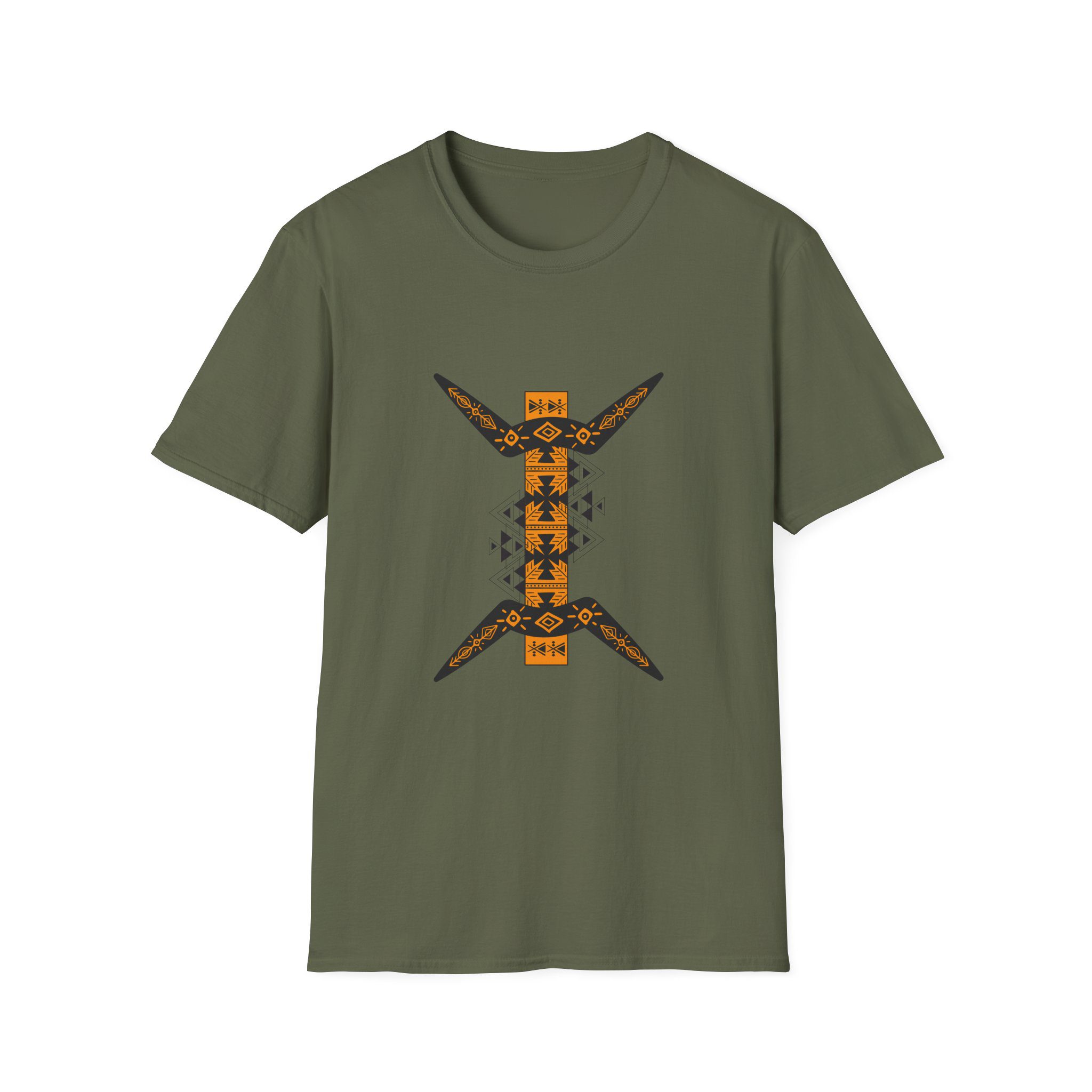 tribal boomerang graphic t shirt — geometric native inspired design