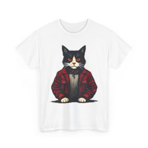 cat in leather jacket t‑shirt
