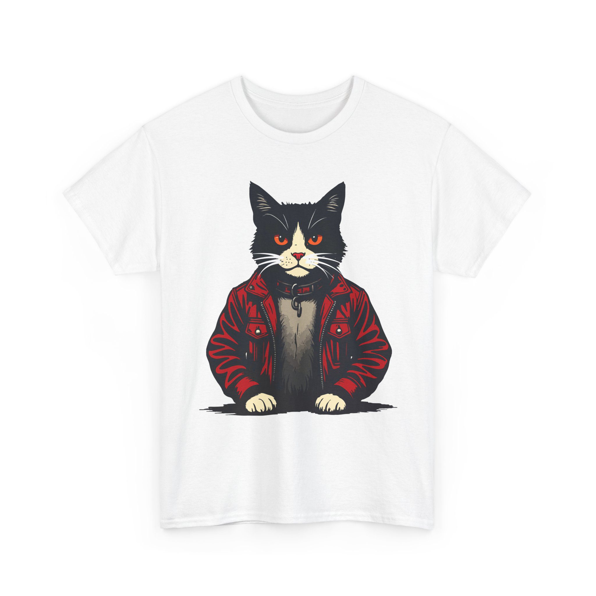 cat in leather jacket t‑shirt
