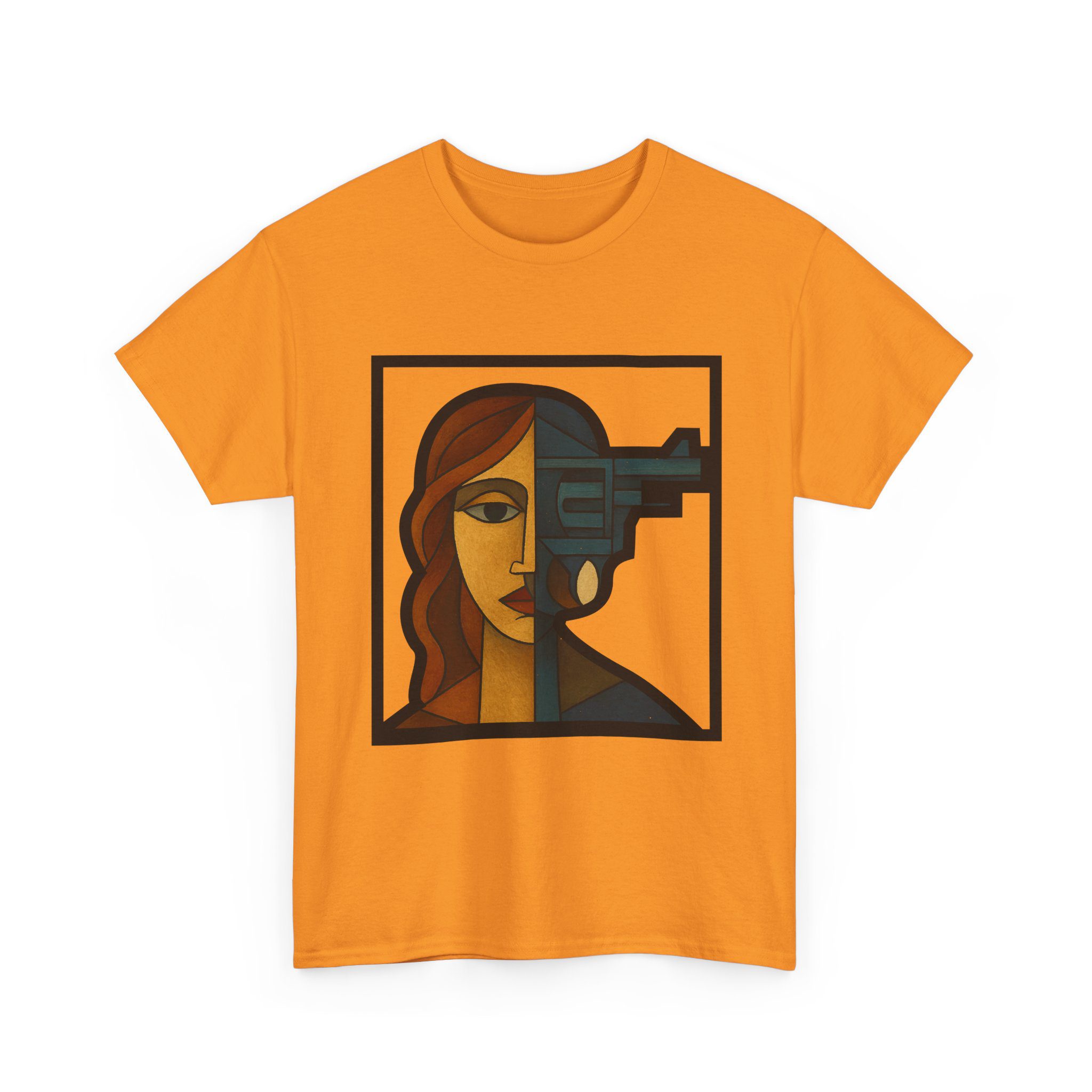 a woman–revolver face t shirt