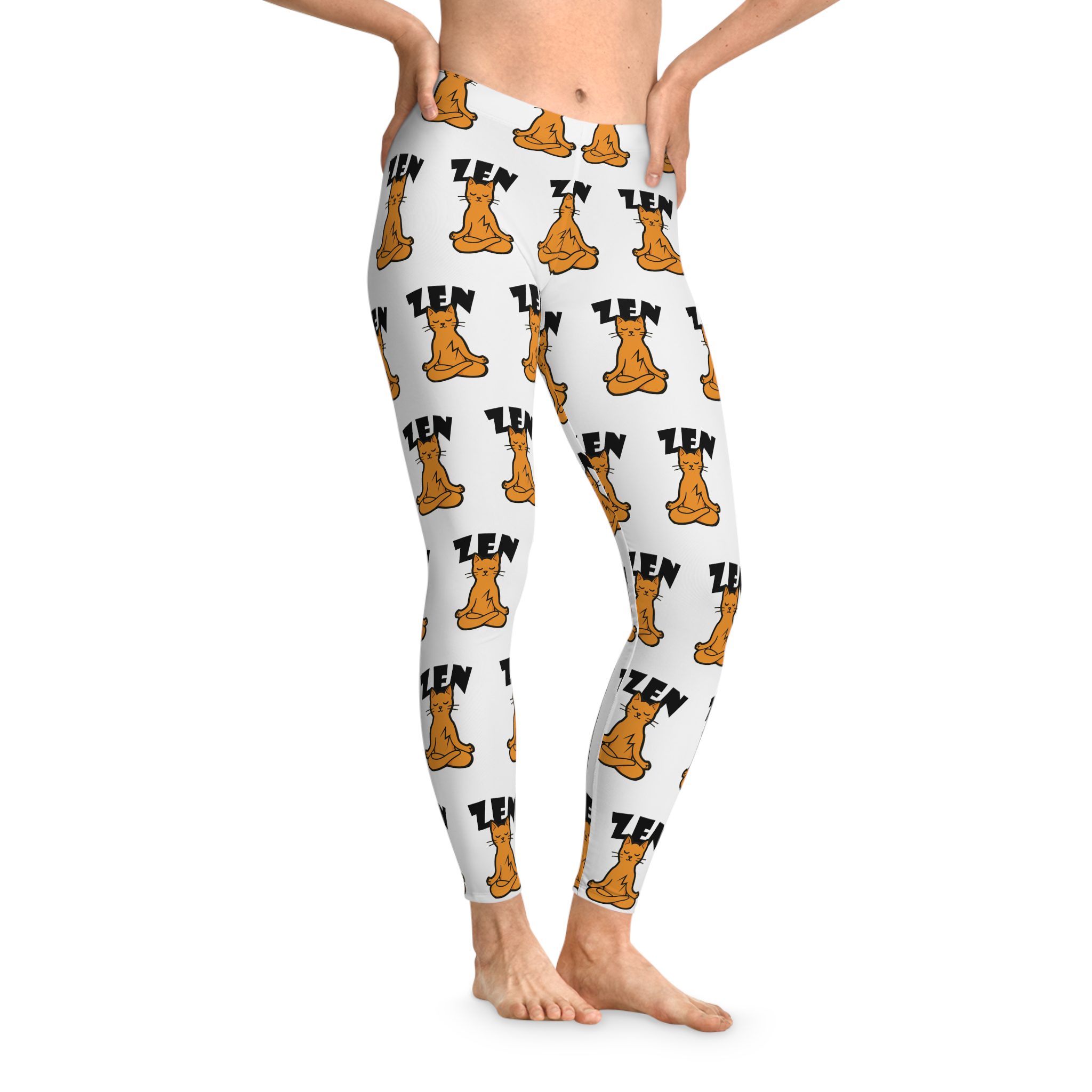 zen cat leggings — relaxed yoga stretch print