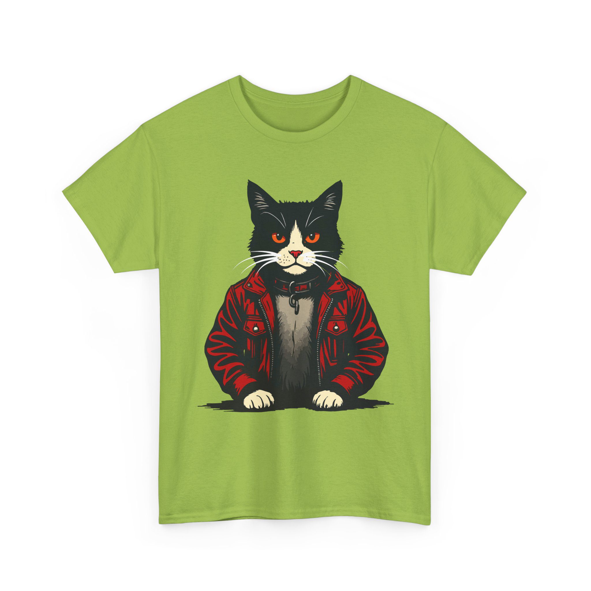 cat in leather jacket t‑shirt