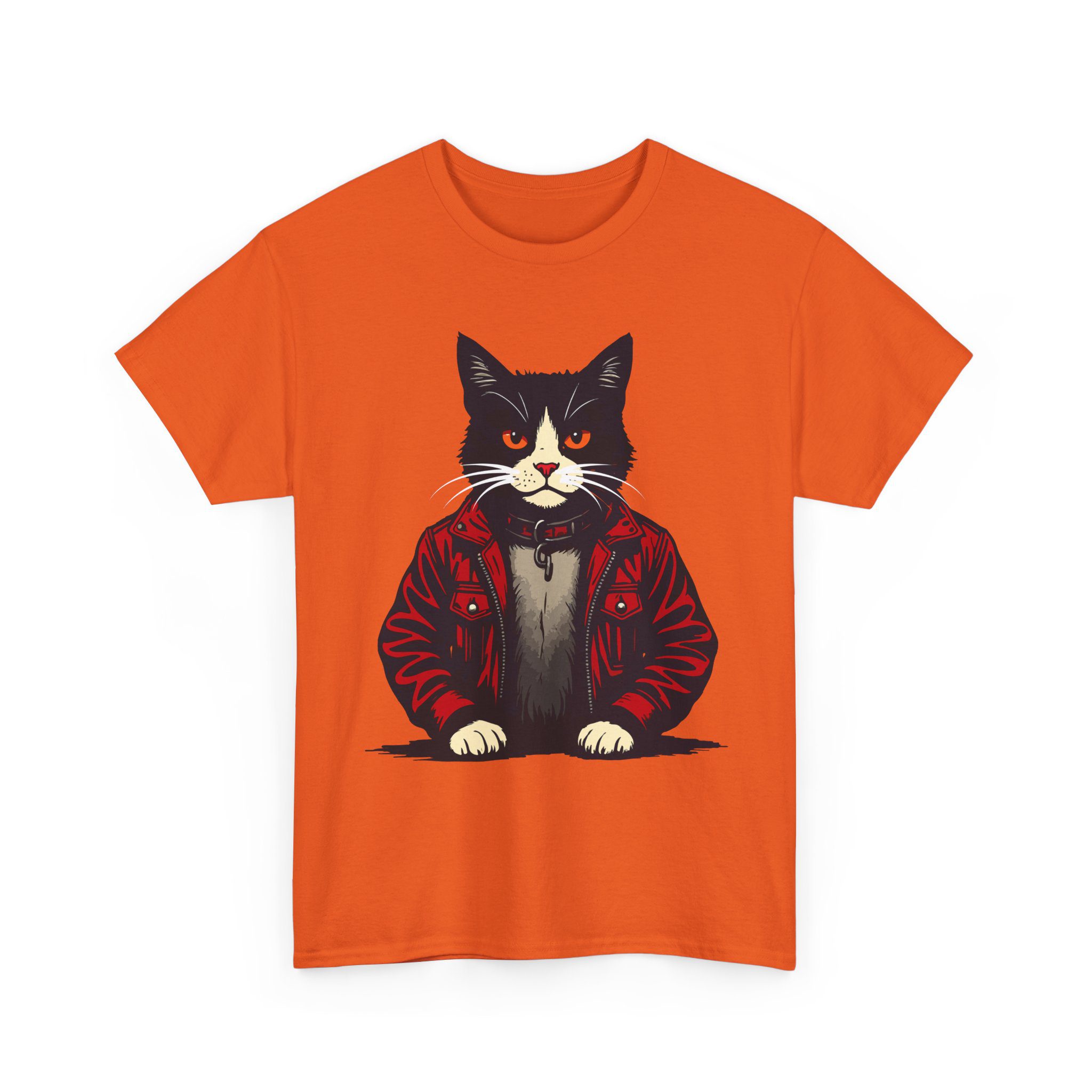 cat in leather jacket t‑shirt
