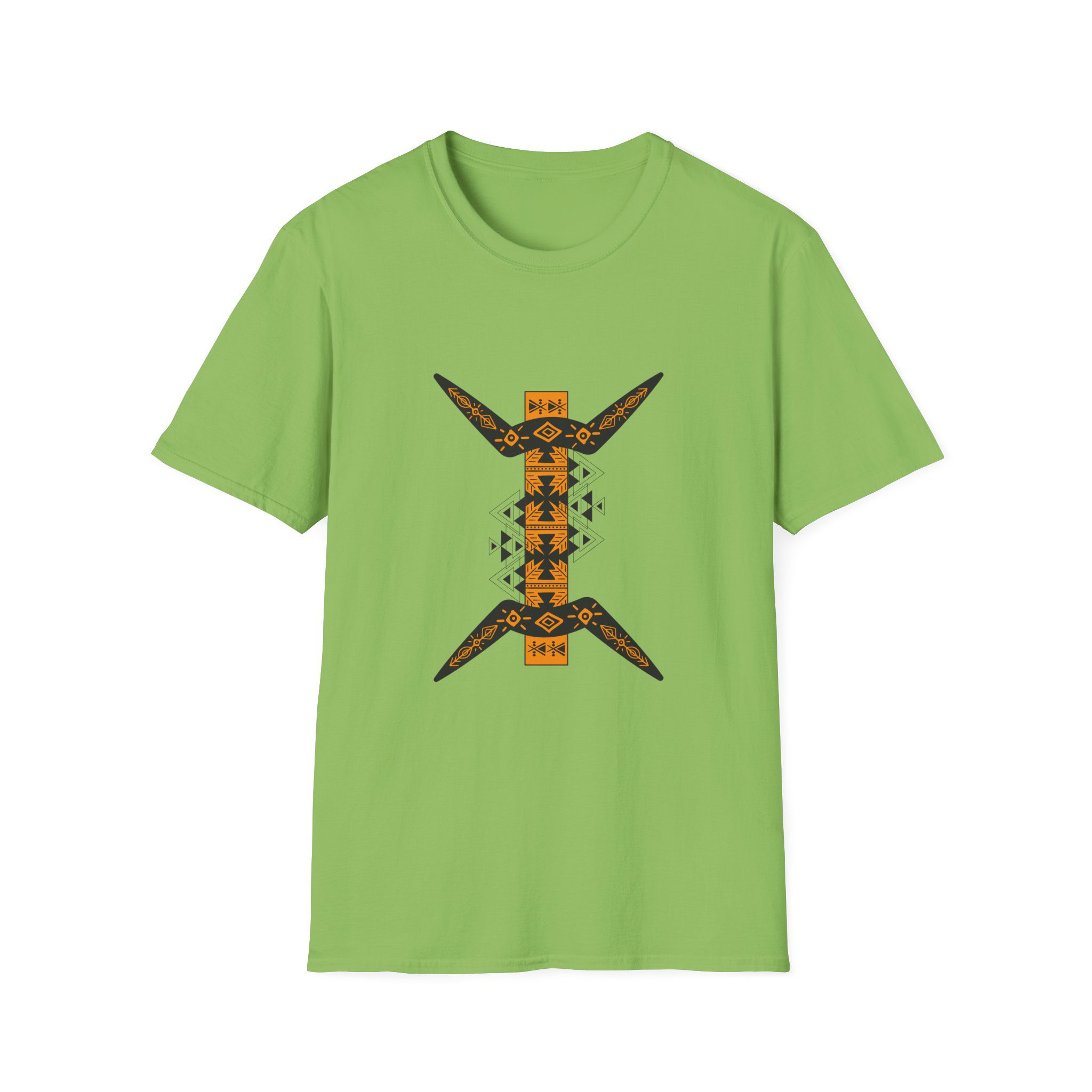 tribal boomerang graphic t shirt — geometric native inspired design