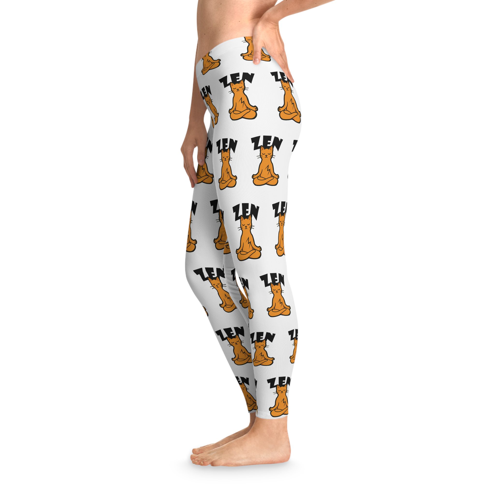 zen cat leggings — relaxed yoga stretch print