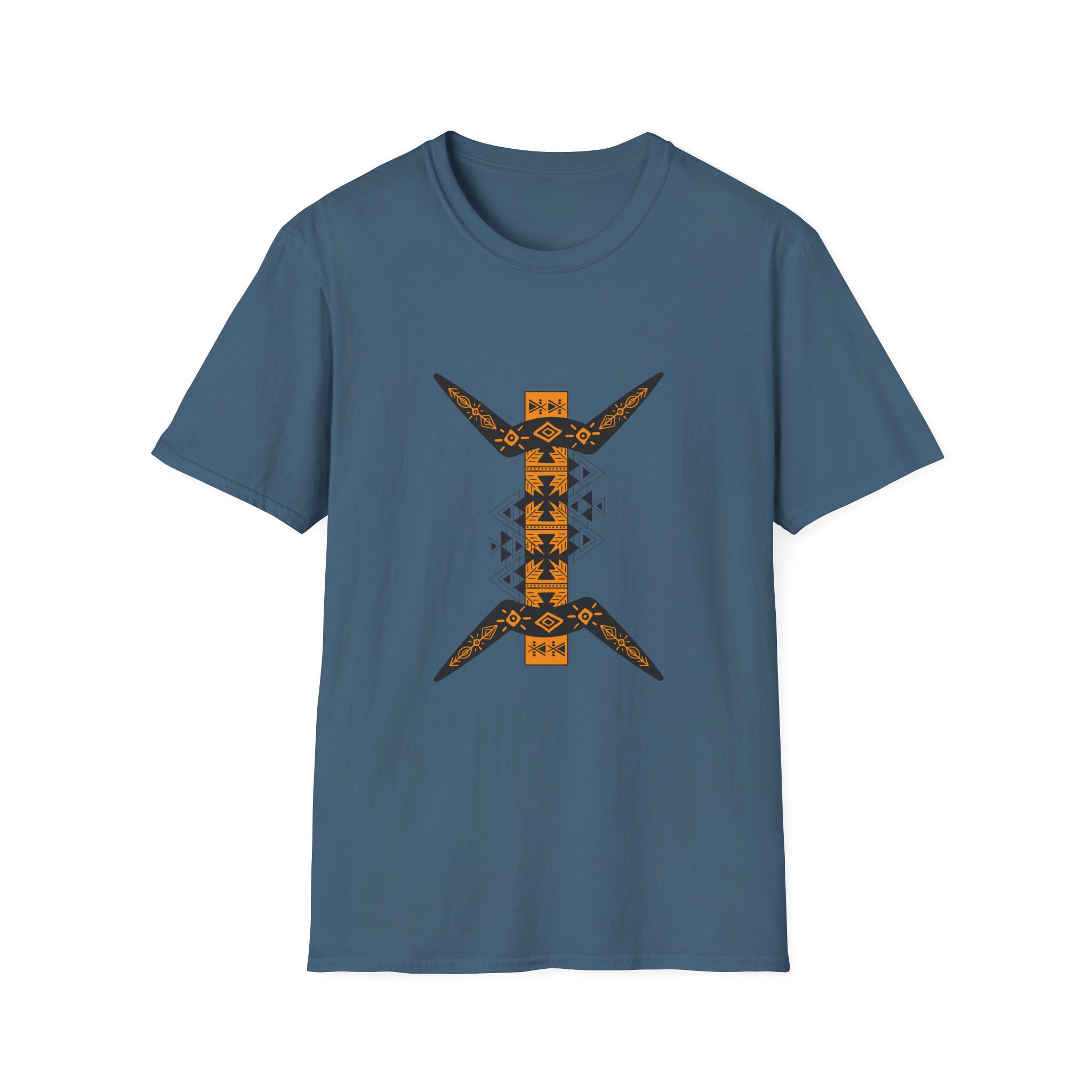 tribal boomerang graphic t shirt — geometric native inspired design