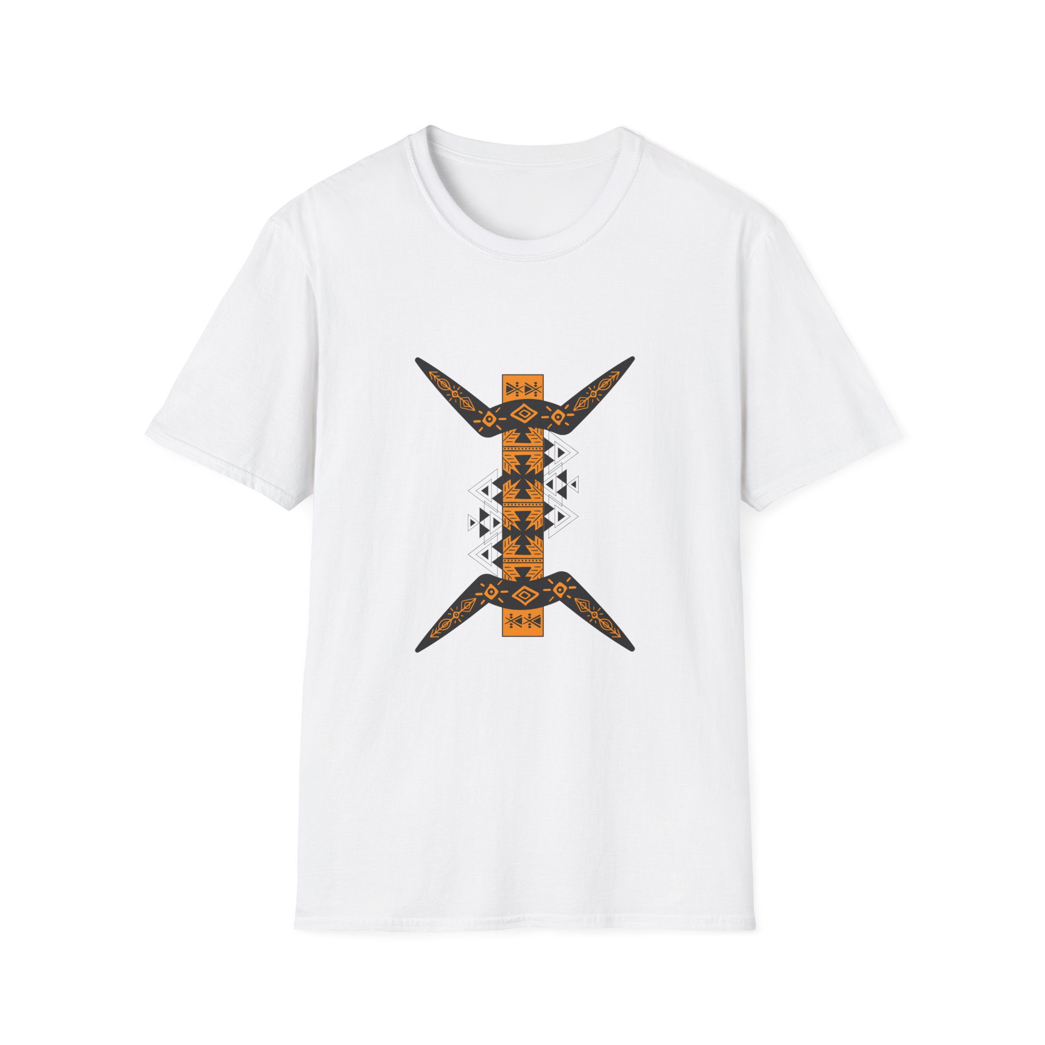 tribal boomerang graphic t shirt — geometric native inspired design