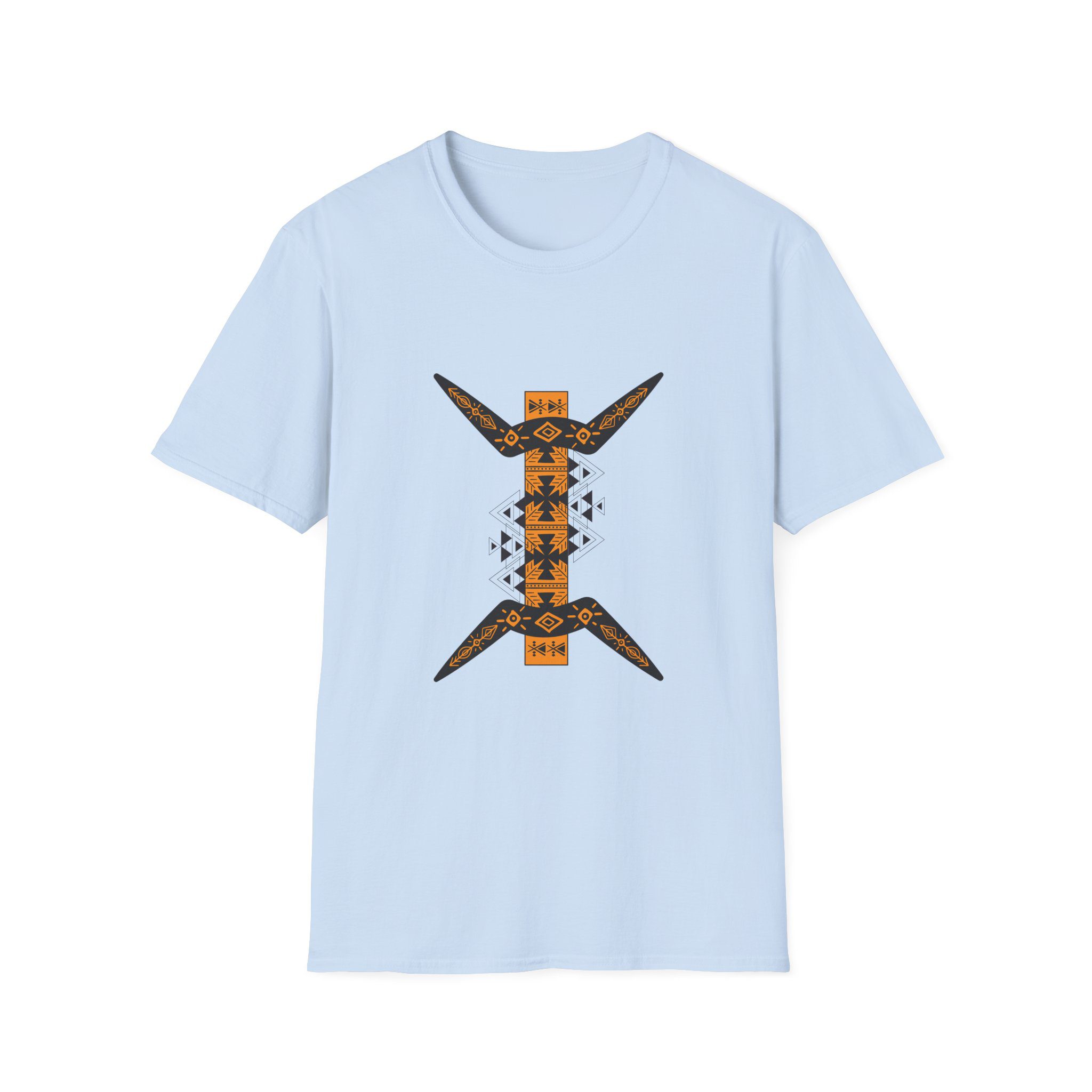 tribal boomerang graphic t shirt — geometric native inspired design