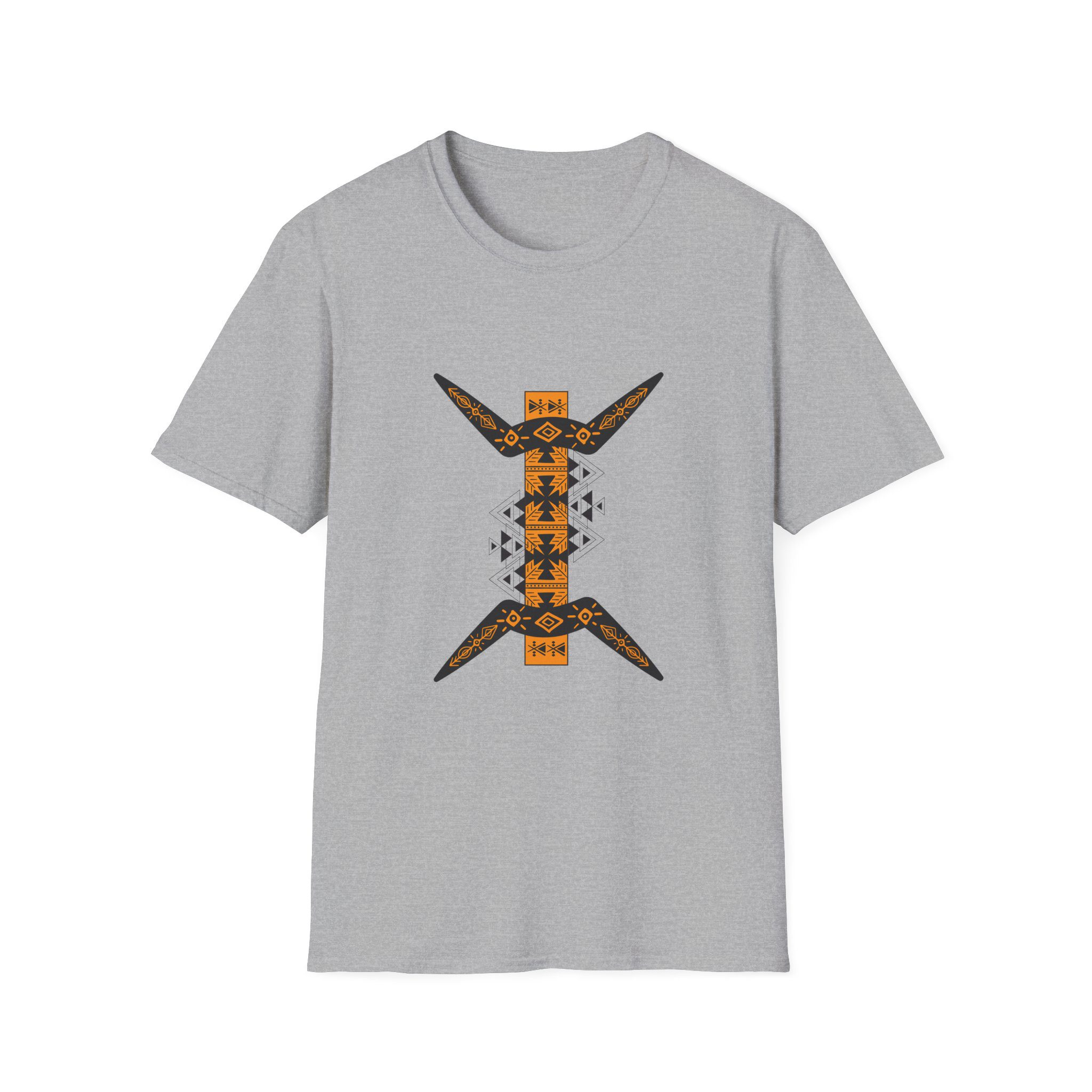 tribal boomerang graphic t shirt — geometric native inspired design