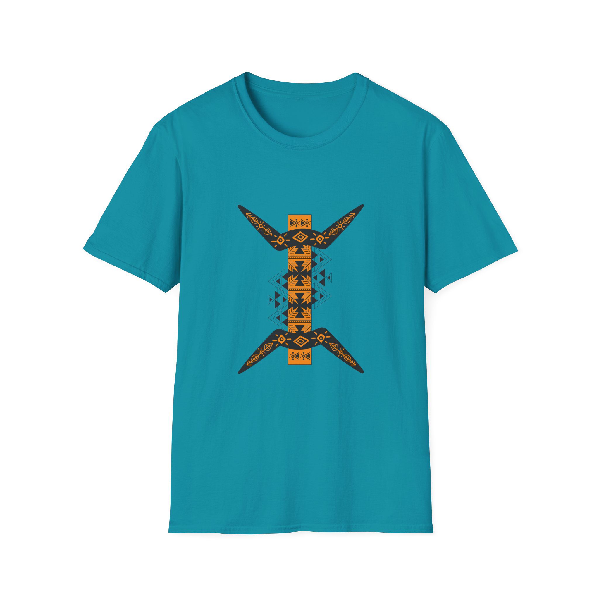 tribal boomerang graphic t shirt — geometric native inspired design