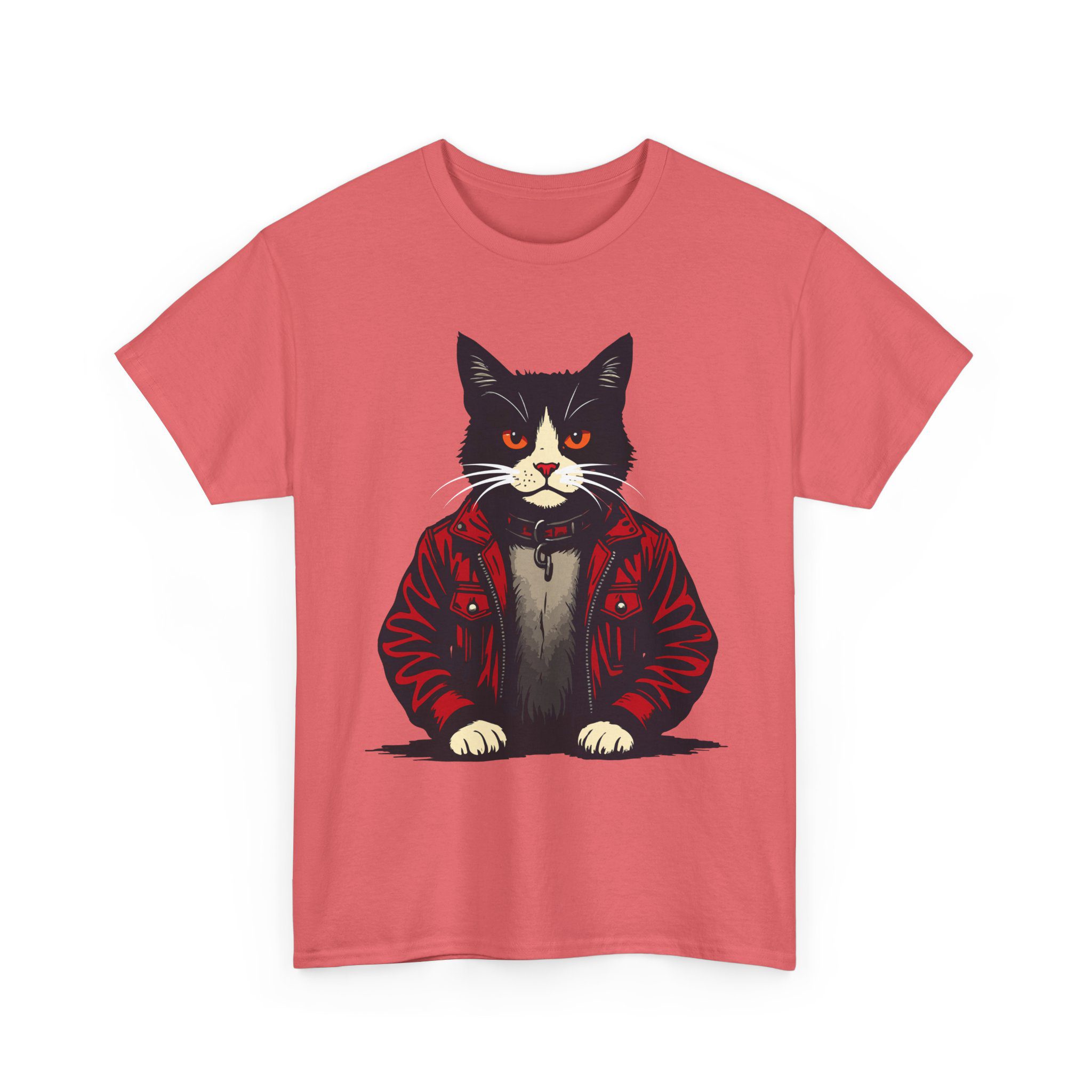 cat in leather jacket t‑shirt