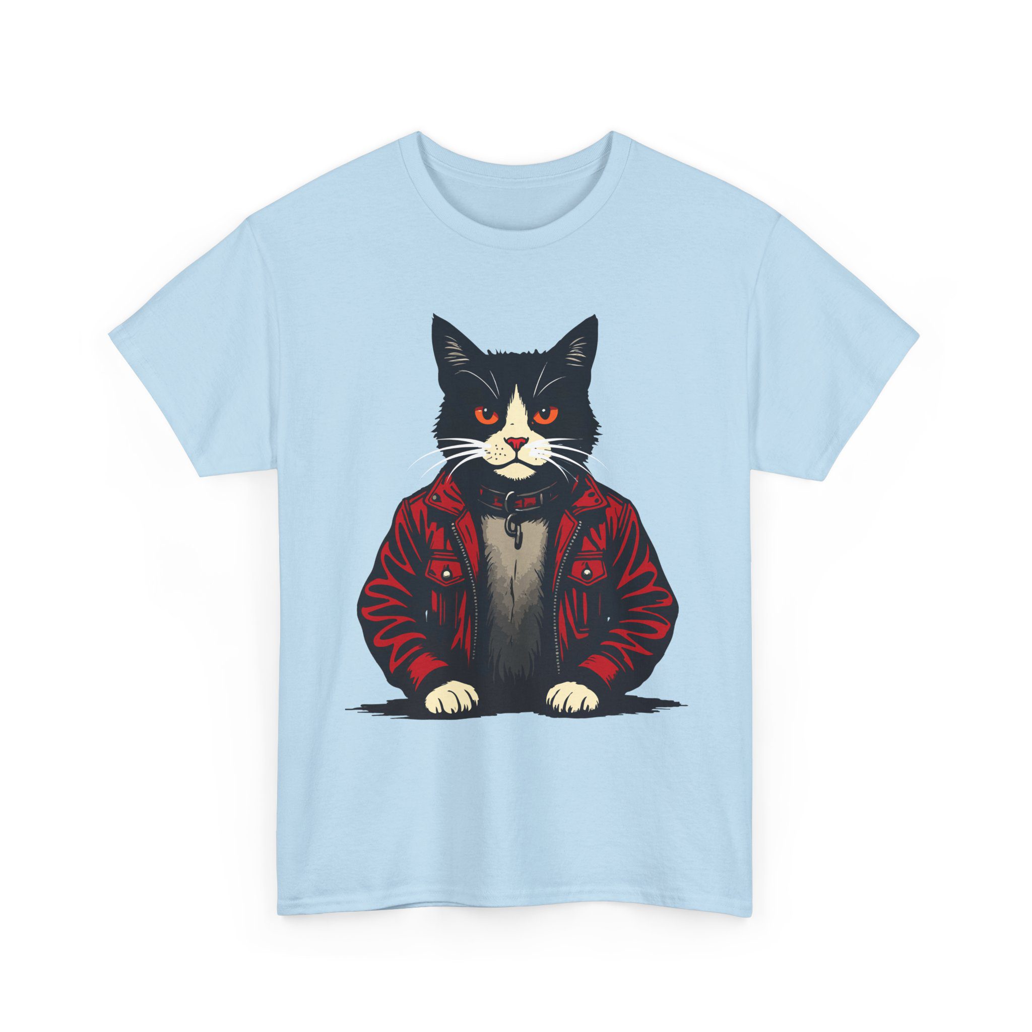 cat in leather jacket t‑shirt