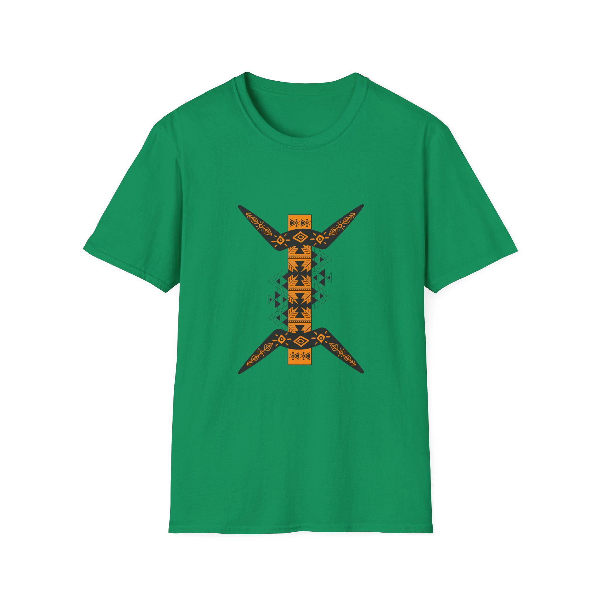 tribal boomerang graphic t shirt — geometric native inspired design