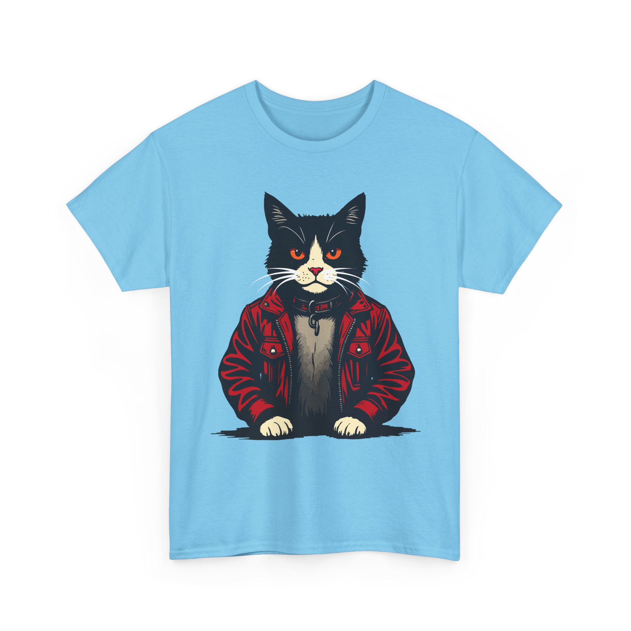 cat in leather jacket t‑shirt