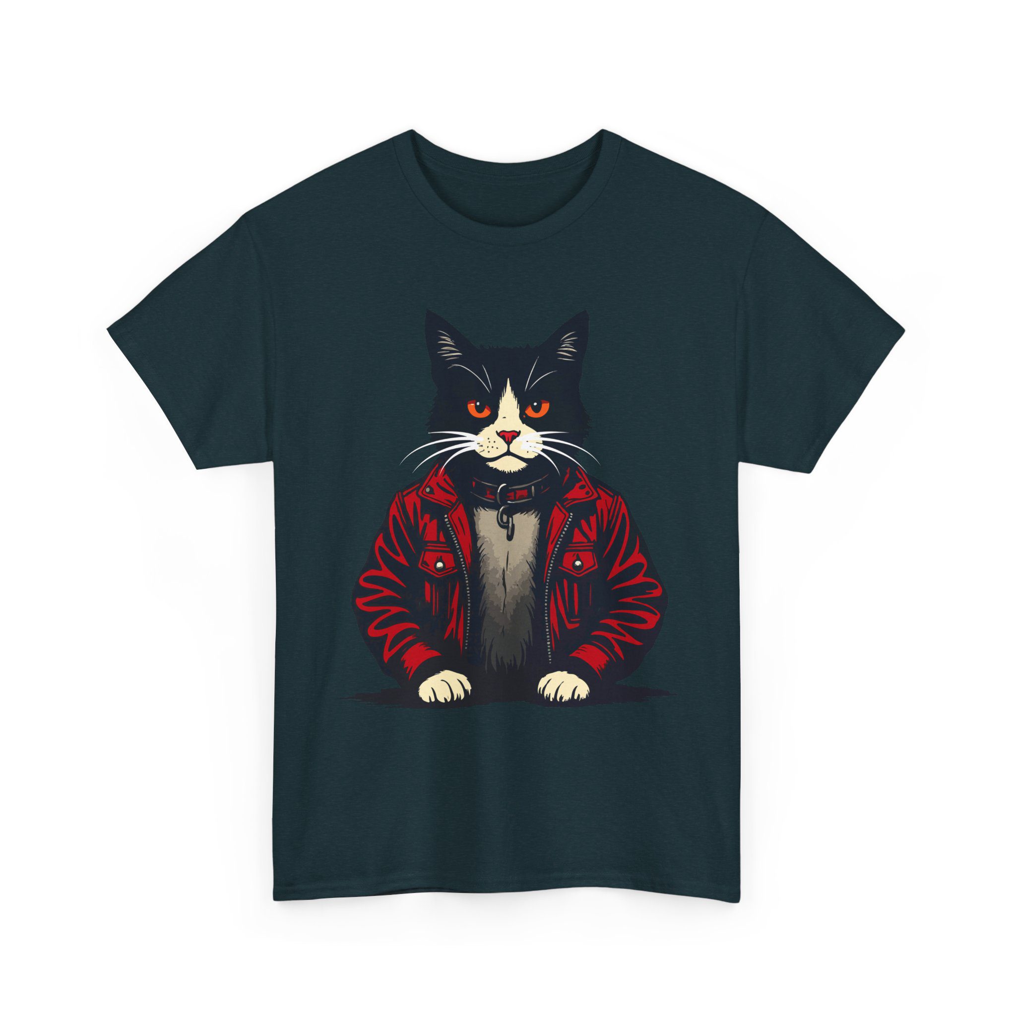 cat in leather jacket t‑shirt