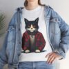 cat in leather jacket t‑shirt
