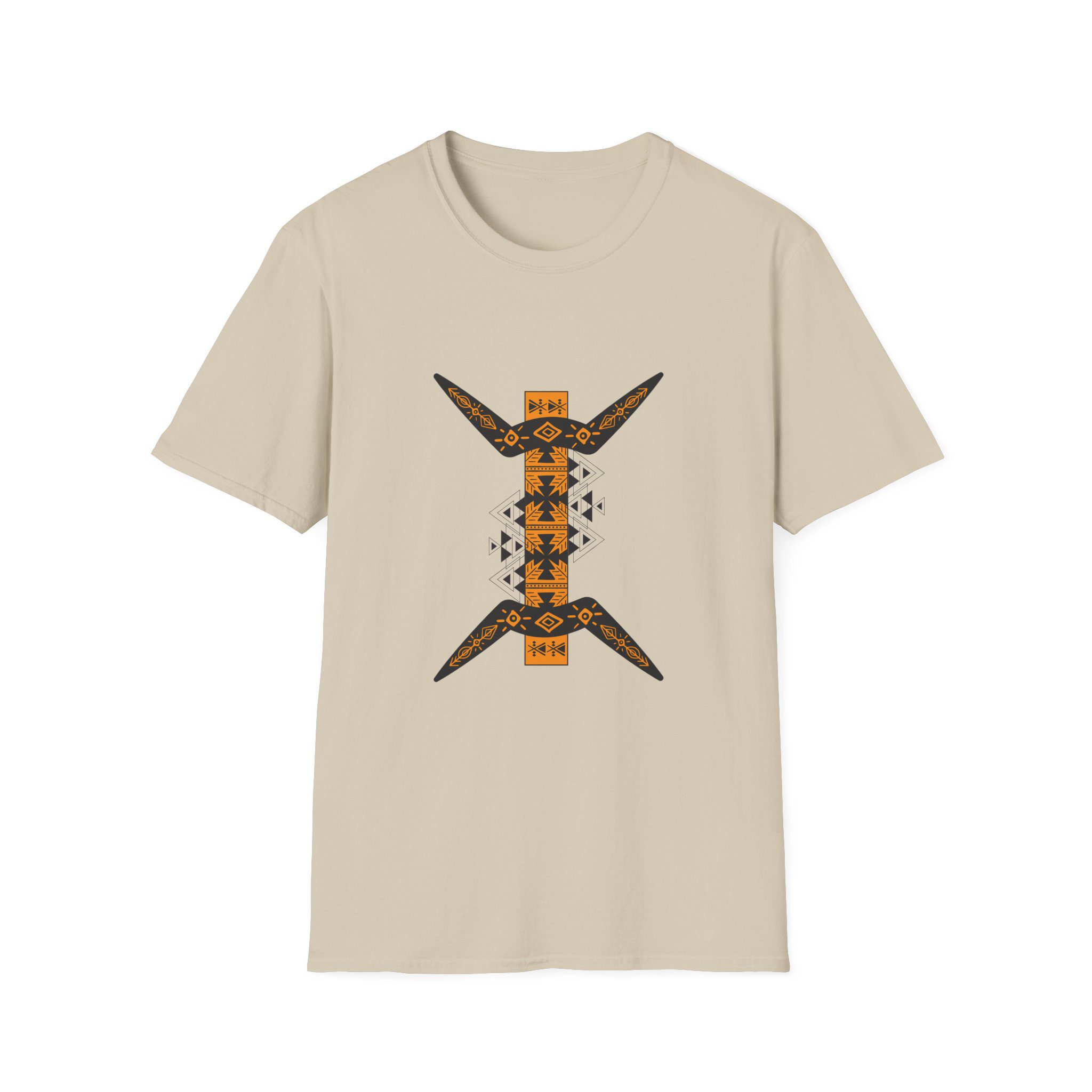 tribal boomerang graphic t shirt — geometric native inspired design